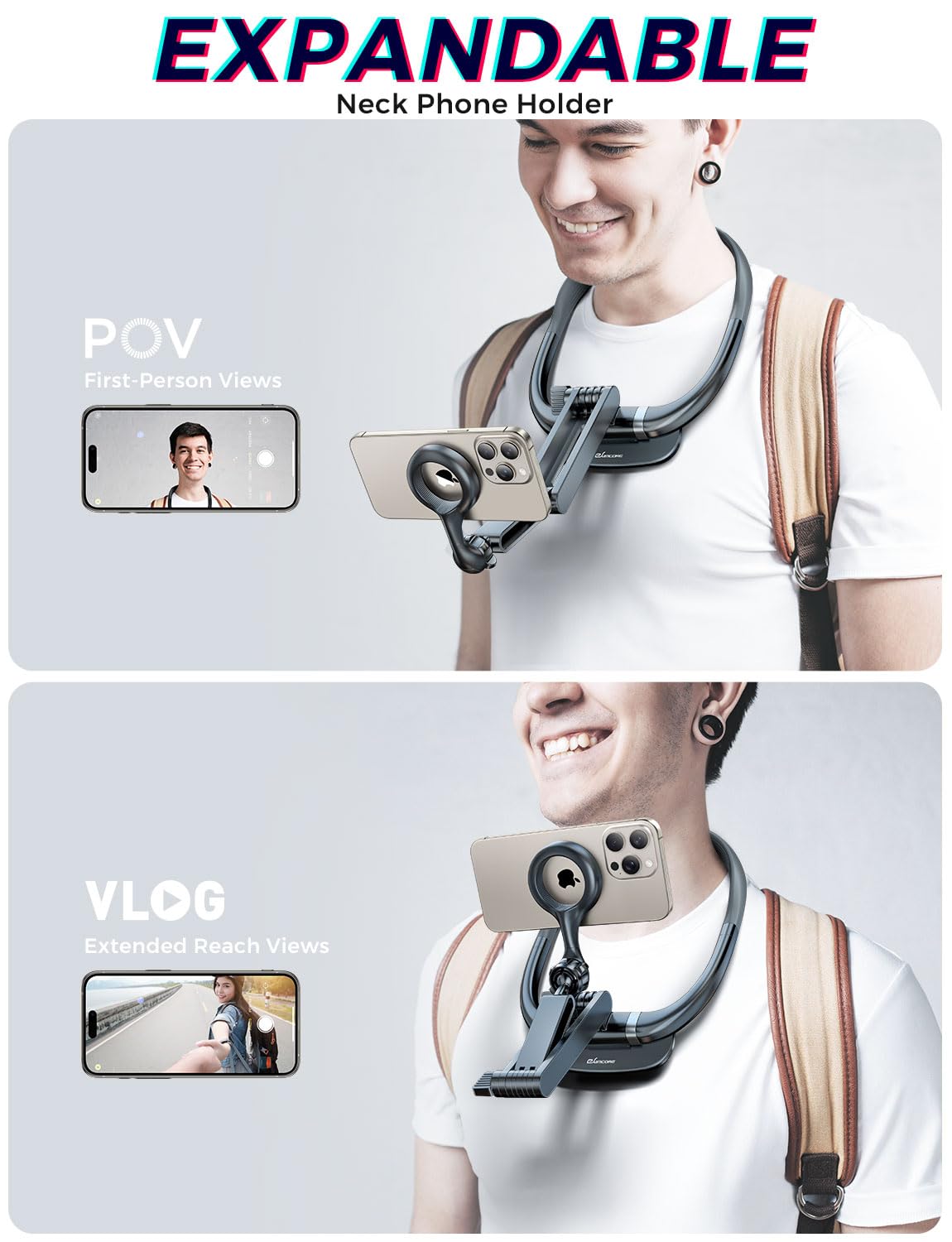 eSamcore POV/Vlog Neck Phone Holder, Foldable Phone Chest Mount Tripod for Selfie, Hands Free 360°Adjustable Magnetic Mount Fit for Magsafe iPhone 15 14 13 12 Content Creator Essentials