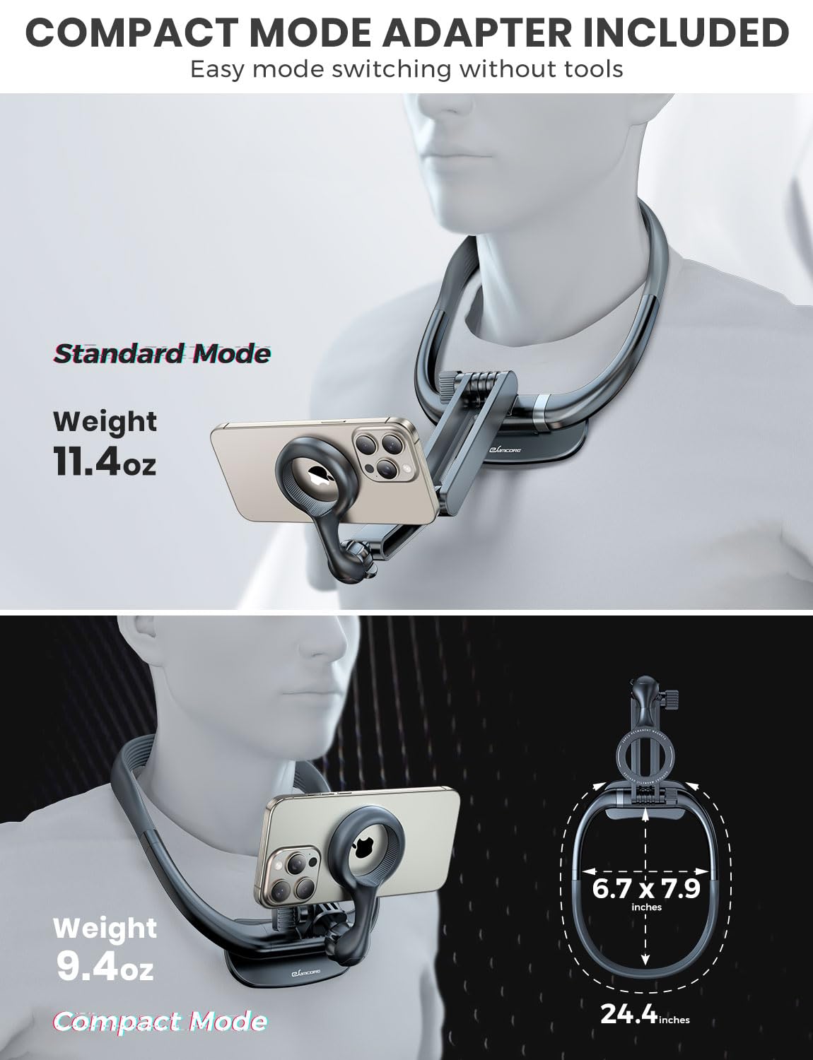 eSamcore POV/Vlog Neck Phone Holder, Foldable Phone Chest Mount Tripod for Selfie, Hands Free 360°Adjustable Magnetic Mount Fit for Magsafe iPhone 15 14 13 12 Content Creator Essentials