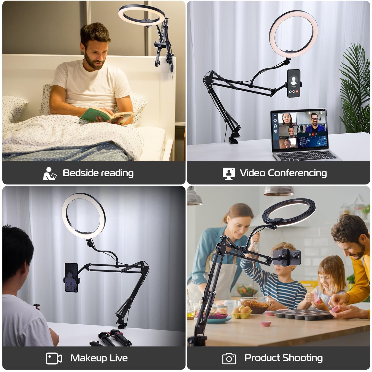 [Upgraded] ULANZI TH03 Phone Stand for Recording, Overhead Phone Mount with Ring Light, Adjustable Desk Arm Stand for iPhone, Desktop Stand for YouTube Starter Live Stream Cooking Painting Nail