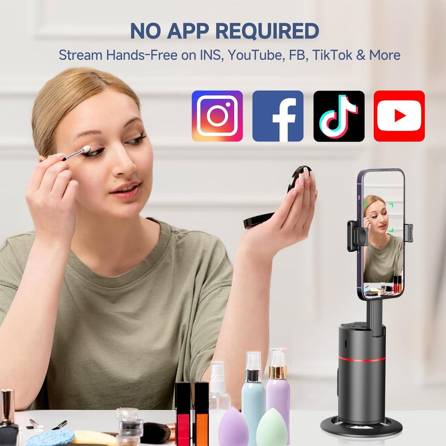 Auto Face Tracking Tripod, No App, Smart Shooting Phone Holder with Remote, 360° Rotation Body Phone Camera Mount Extendable Body Smart Tracking Tripod for Vlog/TIK Tok, Rechargeable Battery (Black)