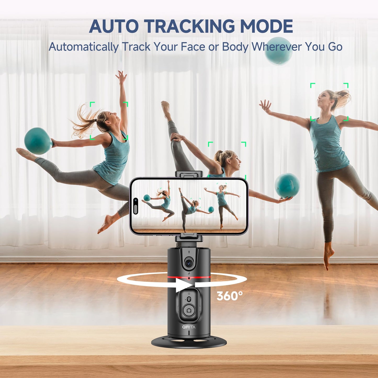 Auto Face Tracking Tripod, No App, Smart Shooting Phone Holder with Remote, 360° Rotation Body Phone Camera Mount Extendable Body Smart Tracking Tripod for Vlog/TIK Tok, Rechargeable Battery (Black)